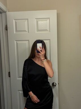 Lulu's One-Shoulder Black Satin Mini Dress